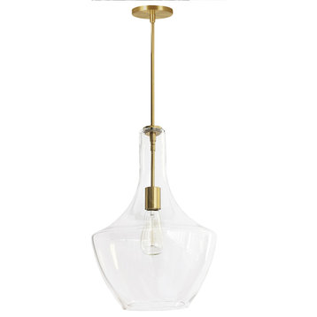 Clear Contemporary Pendant With Aged Brass Metal