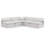 Meridian Furniture - Indulge Upholstered Modular L-Shaped Sectional, Cream, 5-Piece: 4 Armless Chair, 1 Corner Chair, Down Stuffed Velvet - Experience ultimate comfort and style with our cream velvet Indulge Sectional. The luxurious velvet will elevate the aesthetic of any room. This sofa provides ample space for you to relax while its modular build offers the option of unlimited configurations. Whether you're looking to add a stylish element to your living room or a comfortable seating option to your bedroom, this sofa is the perfect choice.