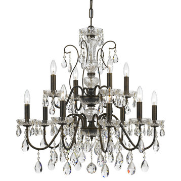 Crystorama Traditional Crystal 12-Light Clear Crystal Chrome Chandelier, English Bronze