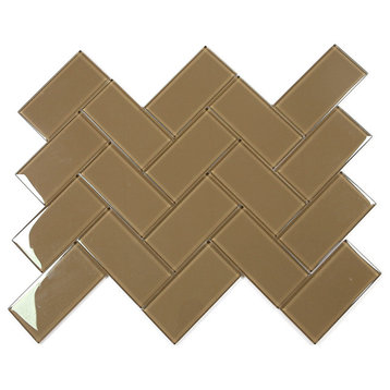 Metro Rectangle 3 in. x 6 in. Glossy Brown Glass Subway Wall Tile