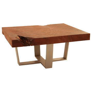 Redwood and Aluminum Base Coffee Table