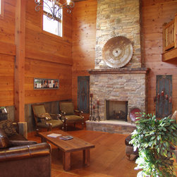Reclaimed Douglas Fir Flooring, Paneling, and Mantel in Manomin Showroom - Hardwood Flooring