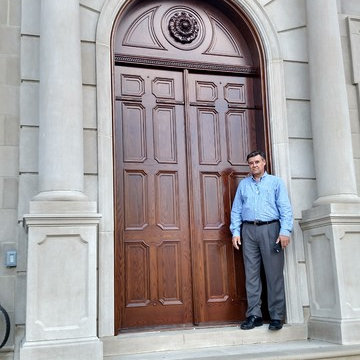 Custom double doors with transom.