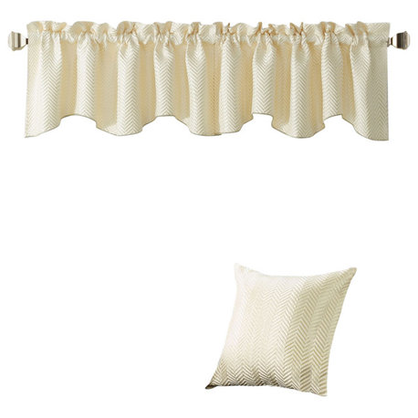 Chevron Jacquard Valance and Pillow Shell Sets , Antique White, 20" X 20" / 56"