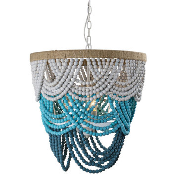 4-Light Farmhouse Wood Beaded Chandelier Candle Style