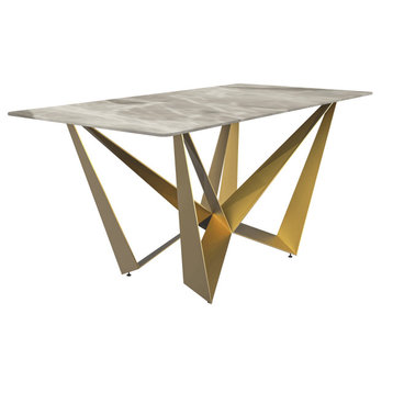 LeisureMod Nuvor Dining Table With a 55" Rectangular Top and Gold Steel Base, Deep Gray