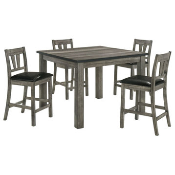 5-Piece Dining Set, 41" Square Table and 4 Chairs With Faux-Leather Seats