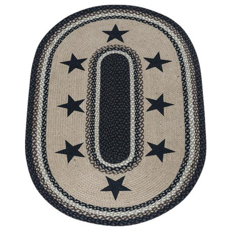 Earth Rugs OP-313 Black Stars Oval Patch 3 Feet x 5 Feet