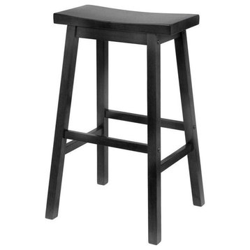 Pemberly Row 28.86" Transitional Solid Wood Saddle Seat Bar Stool in Black
