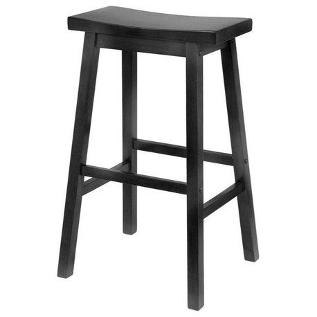 Pemberly Row 28.86" Transitional Solid Wood Saddle Seat Bar Stool in Black