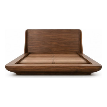Modern Scandinavian Wooden Bed Frame | Sculptural Platform Bed with Curved Edges