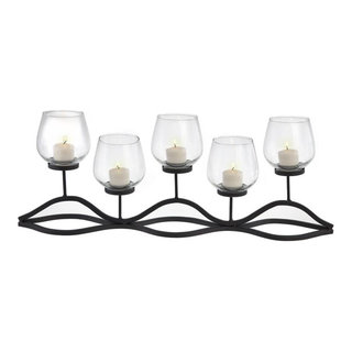 Wavy Iron and Glass Hurricane Candle Holder - Transitional