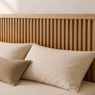 Modern Platform Bed | Low Profile Japandi Scandinavian Solid Teak Wood Bed