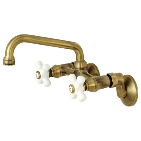 Kingston Brass Two-Handle Wall Mount Bathroom Faucet, Antique Brass