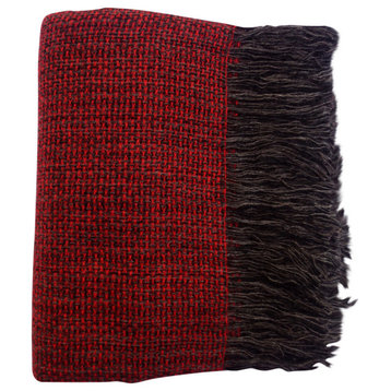 Alpaca and Wool Silky Soft Throw Blanket, Red