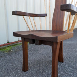 Walnut Curved Backed Spindle Armchair - Dining Chairs