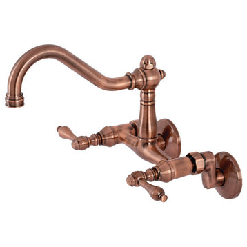 KS322ALAC Vintage 6" Adjustable Center Wall Mount Kitchen Faucet, Antique Copper