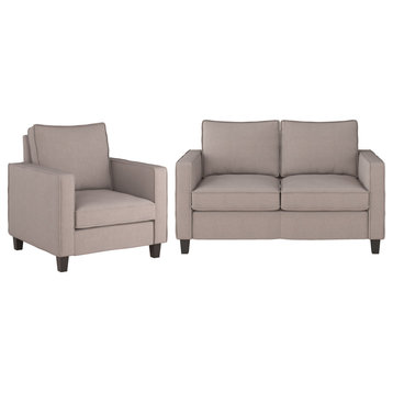 CorLiving Georgia Beige Fabric Loveseat Sofa and Accent Chair Set - 2pcs