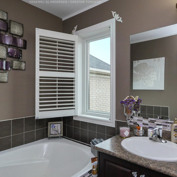 New White Casement Window in Gorgeous Bathroom - Renewal by Andersen Greater Tor