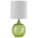 StyleCraft Home Collection - Round Glass Table Lamp, Green Meadow - This glass table lamp brings a touch of antique beauty to any master suite. The translucent finish brings a fun, exciting quality to the fixture. The shade is constructed from white fabric and complements the glass body.