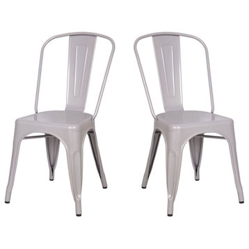 ACME Jakia Metal Stackable Side Chair in Silver (Set of 2)