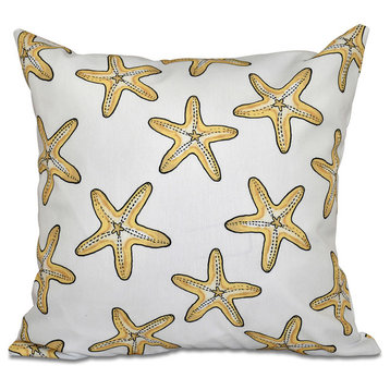 Soft Starfish, Geometric Print Pillow, Gold, 20"x20"