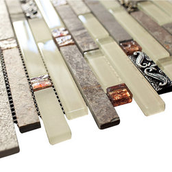 Glossy Light Cream & Natural Stone with Metal Flower Modern Vintage Glass Mosaic - Home Accessories & Decor