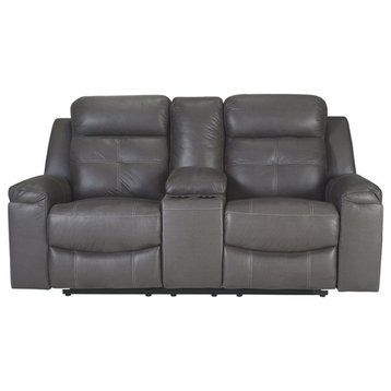 Bowery Hill Contemporary Fabric Reclining Loveseat with Console in Dark Gray