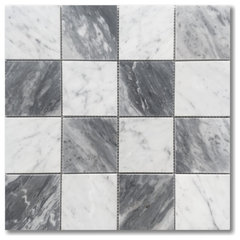 Carrara White Nero Marquina Black Marble 3x3 Checkerboard Mosaic Tile Honed  - Marble Online