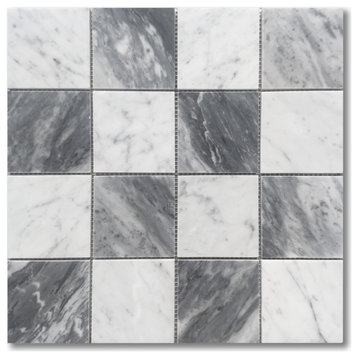 Carrara White Bardiglio Gray Marble 3x3 Checkerboard Mosaic Tile Honed, 1 sheet