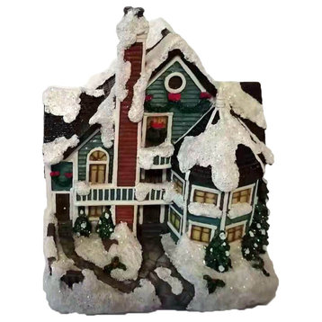 5.5" Green LED Lighted Snowy House Christmas Village Decoration