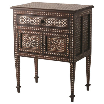 Ornate Inlaid Mother Of Pearl Wood Accent Table  Stand Cabinet Drawer Mosaic