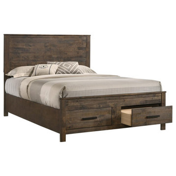 Pemberly Row Farmhouse Wood Queen Storage Bed Rustic Golden Brown