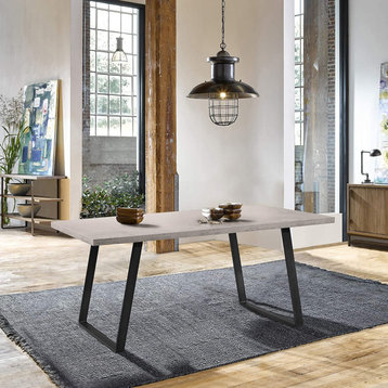 Modern Dining Table, Geometric Tapered Legs With Rectangular Cement Top, Grey