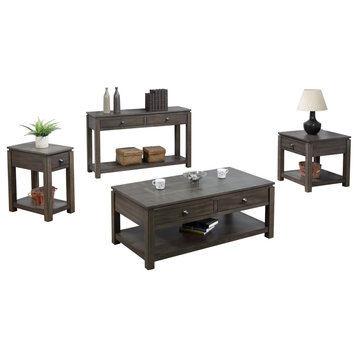 Shades of Gray Coffee|Console & End Table Set with Drawers & Shelves