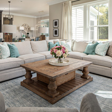 Mirrored TV Concealer on Gray Fireplace Family Room