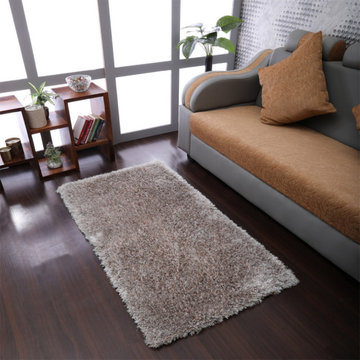 Hand Tufted Shag Polyester Area Rug Solid Silver