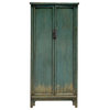 Oriental Distressed Pastel Moss Green Lacquer Slim Storage Cabinet Hcs6125