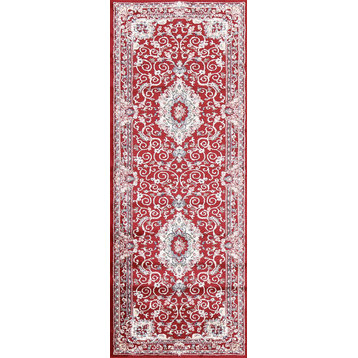 Red Floral Medallion Transitional Turkish Rug Oriental Carpet 3x8