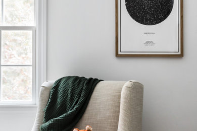 Example of a transitional kids' bedroom design in Boston with gray walls