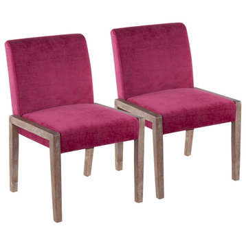 Carmen Chair, Set of 2, White Washed Wood, Crushed Hot Pink Velvet