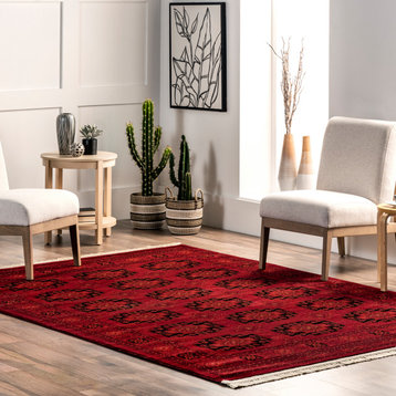 nuLOOM Diandra Traditional Persian Motif Fringe Area Rug, Red 4'x6'