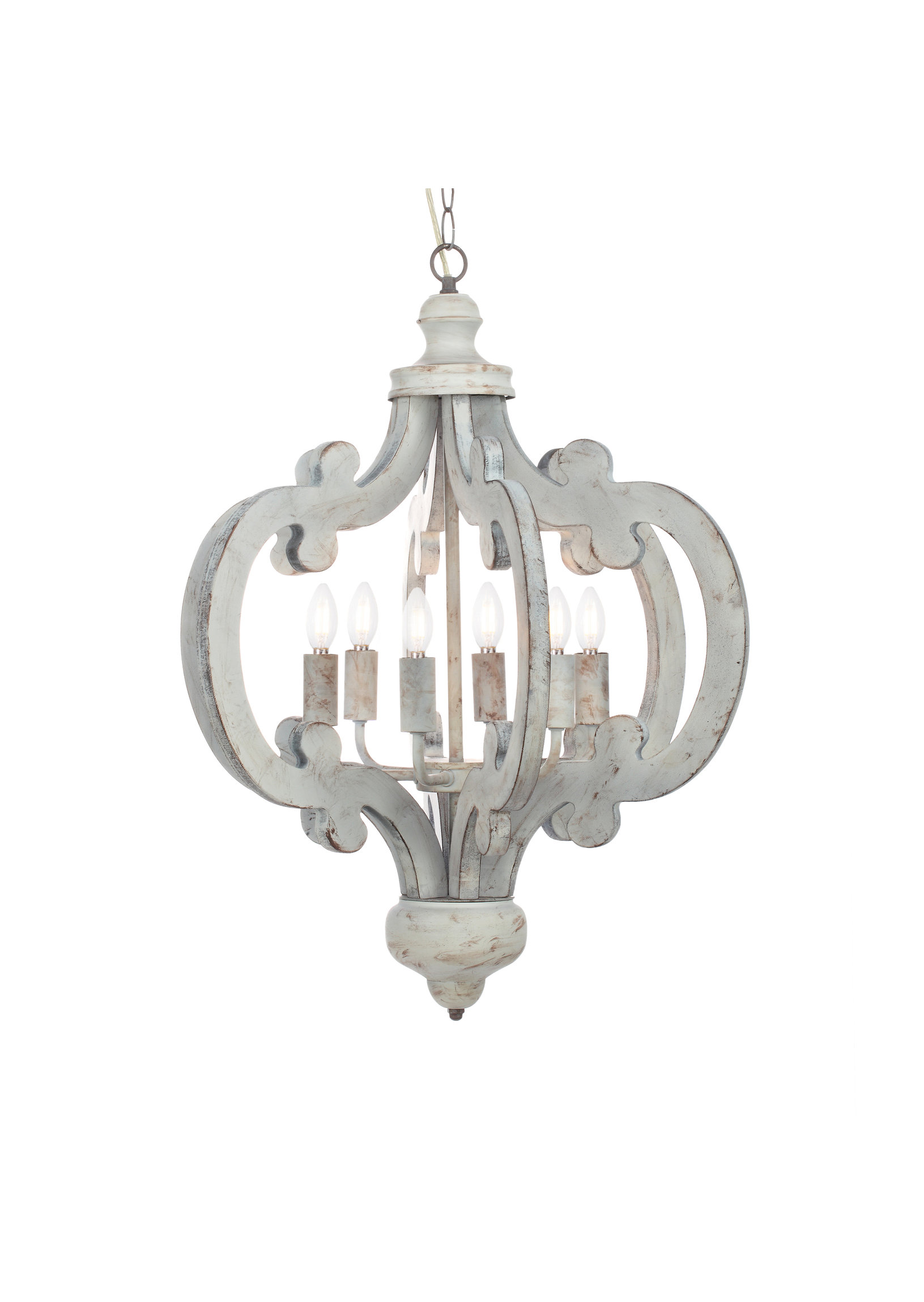 Venice Distressed Wood Chandelier, White