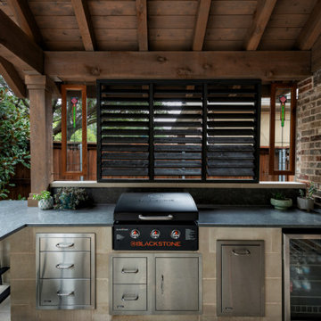Custom Roof Extension Patio Cover with Poolside Bar & Grill