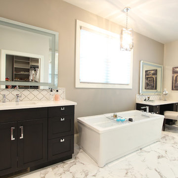 His and Hers Master Bathroom with Separate Showers and Vanity Areas