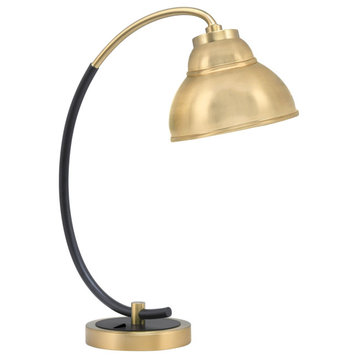 1-Light Desk Lamp, Matte Black/New Age Brass, 7" Double Bubble Metal Shade