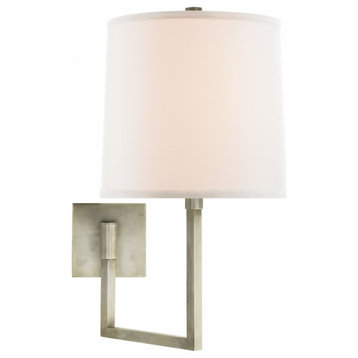 Aspect Wall Sconce With Plug, 1-Light, Articulating, Pewter, Linen Shade, 18.5"H