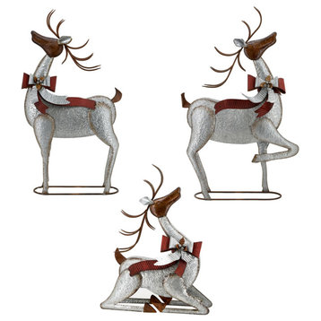 Set of 3 Large Galvanized Reindeer With Bows and Bells