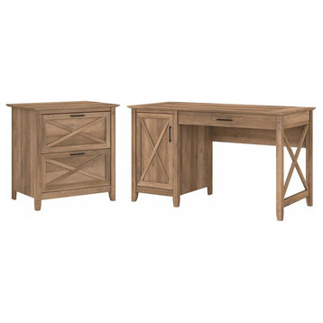 Key West 54W Computer Desk with File Cabinet in Reclaimed Pine - Engineered Wood