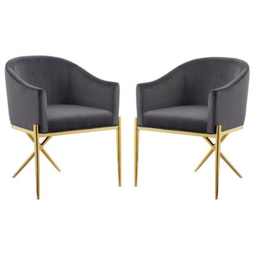 Home Square 2 Piece Velvet Dining Chair Set with Gold Metal Base in Gray